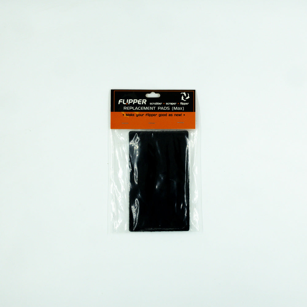 Packaged black flipper max replacement pad with 'Flipper' brand label on a white background