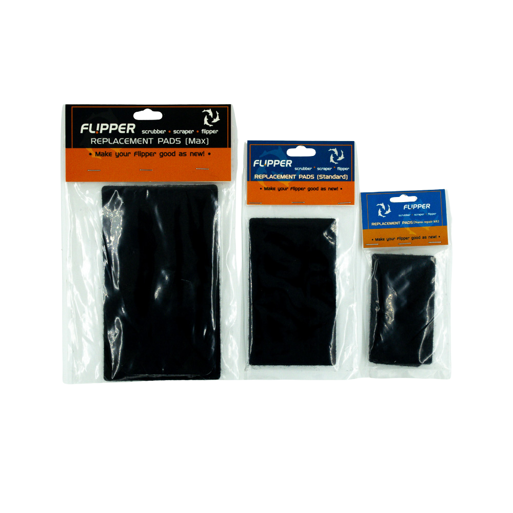All 3 Flipper replacement pad sizes are packaged on a white background