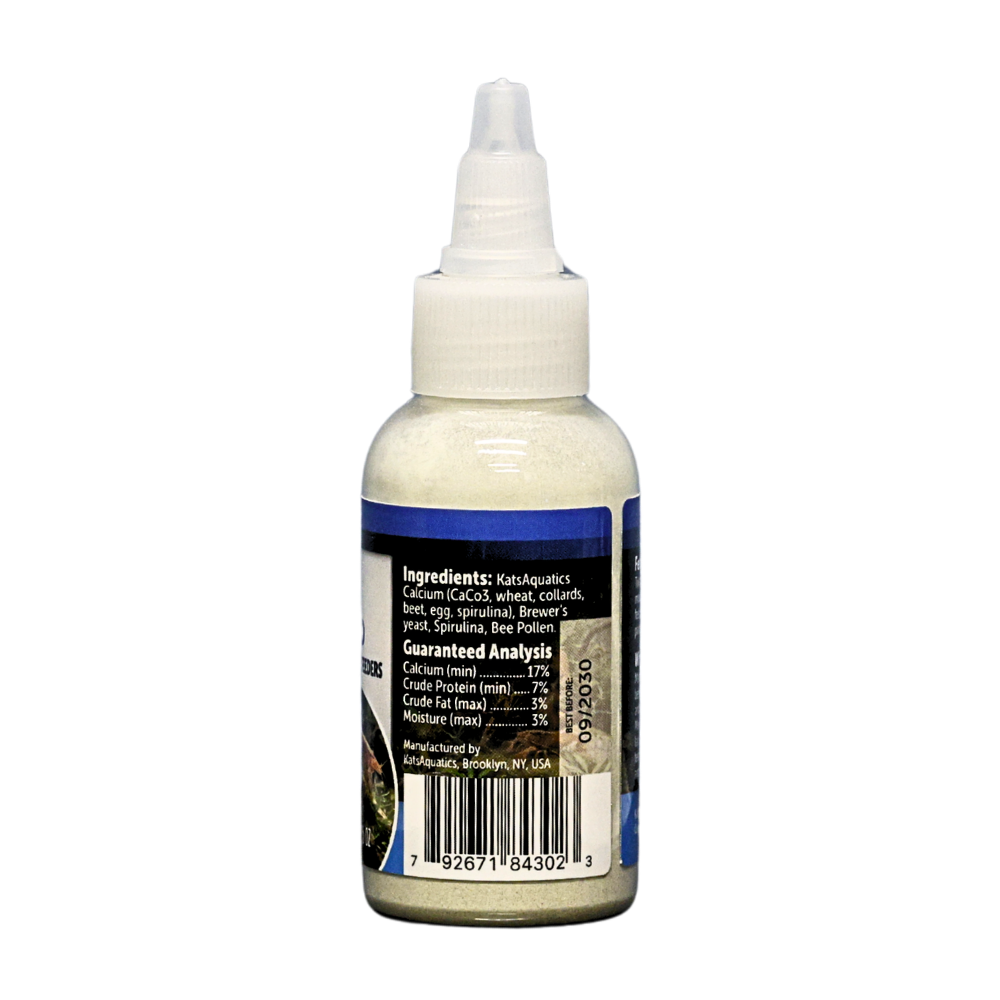 A bottle of Kats Aquatucs mineral cloud calcium supplement, showing the back label with ingredients and barcode on a white background.